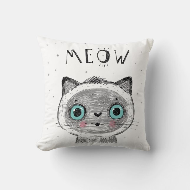 Cute Cat Face - You are magical MEOW Throw Pillow (Front)