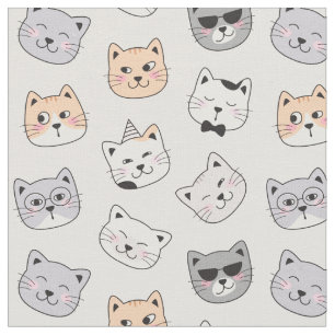 Cute Cat Faces Cotton Fabric