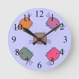 Cute Cat Faces Girls Wall Clock