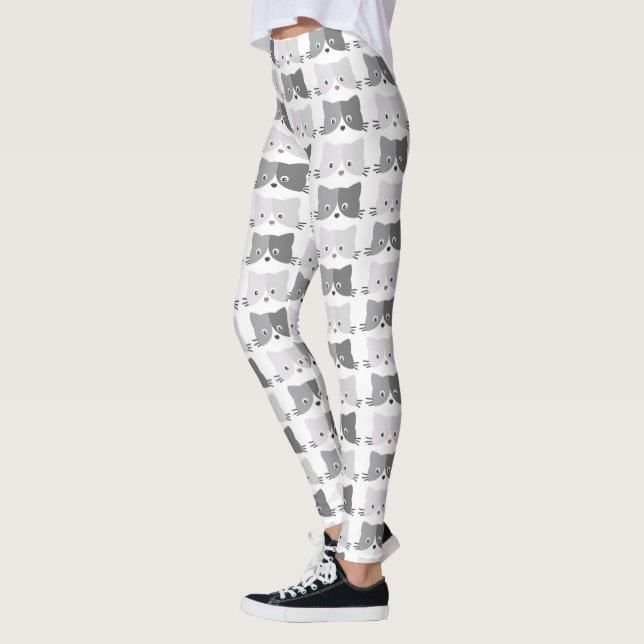 Cute Cat Faces Grey Cat Lovers Leggings (Left)