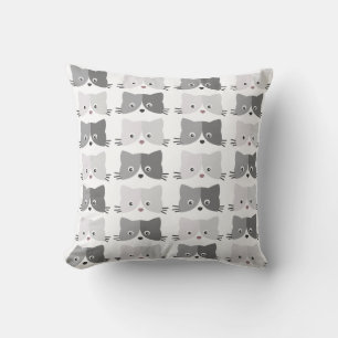 Cute Cat Faces Grey Cat Pattern Throw Pillow