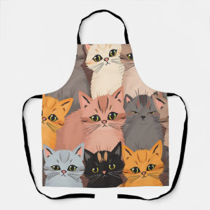 Cute Cat Faces Illustrated Pattern Apron