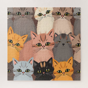 Cute Cat Faces Illustrated Pattern Jigsaw Puzzle