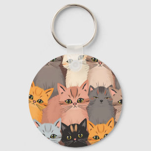 Cute Cat Faces Illustrated Pattern Keychain