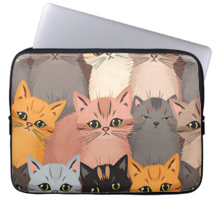 Cute Cat Faces Illustrated Pattern Laptop Sleeve