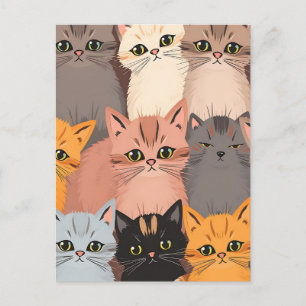 Cute Cat Faces Illustrated Pattern Postcard