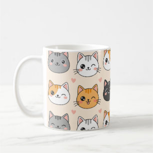 Cute Cat Faces Kawaii Cat Pattern  Coffee Mug