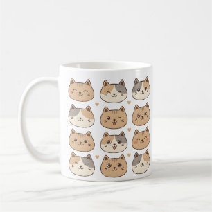 Cute Cat Faces Neutral Pattern Gift Coffee Mug