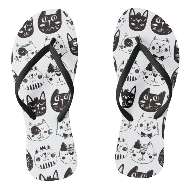 Cute Cat Faces Pattern Flip Flops (Footbed)