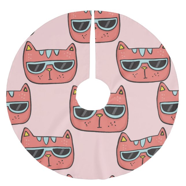 Cute cat faces, seamless pattern. brushed polyester tree skirt (Front)