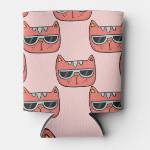 Cute cat faces, seamless pattern. can cooler