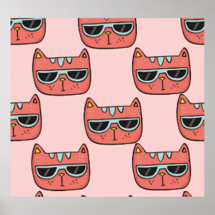 Cute cat faces, seamless pattern. poster
