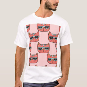 Cute cat faces, seamless pattern. T-Shirt