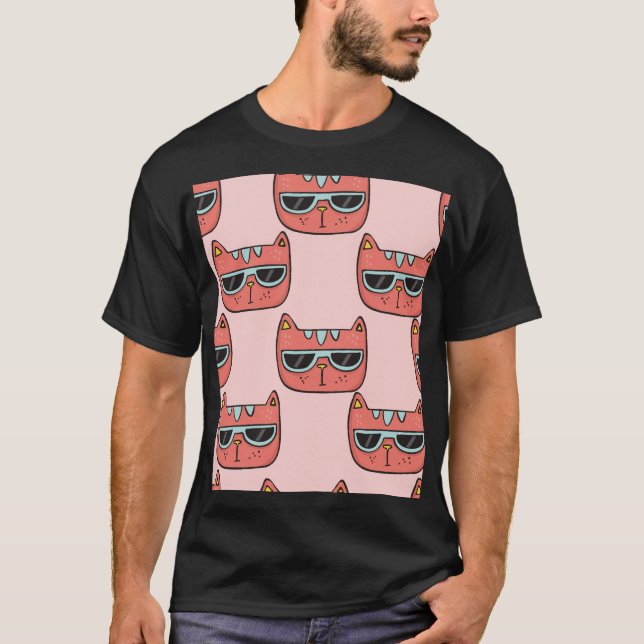 Cute cat faces, seamless pattern. T-Shirt (Front)