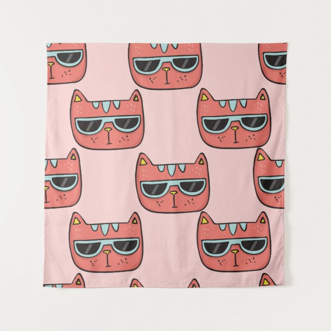 Cute cat faces, seamless pattern. tapestry (Front)