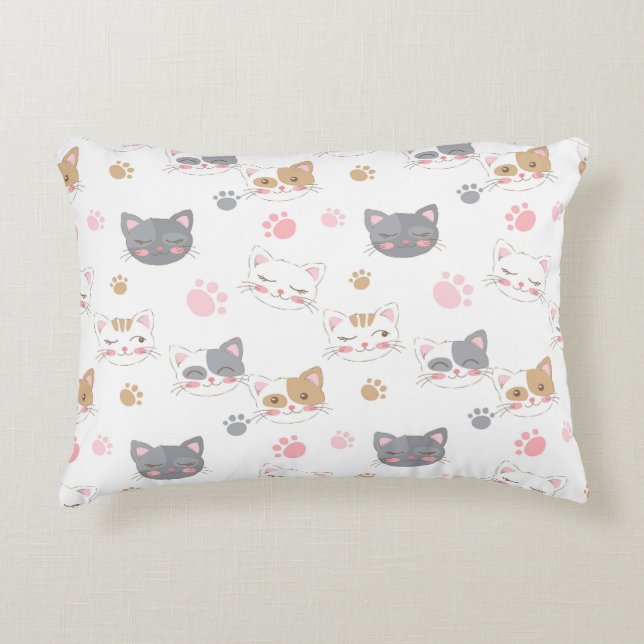 Cute cat faces smiling cats pattern accent pillow (Front)