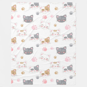 Cute cat faces smiling cats pattern fleece blanket