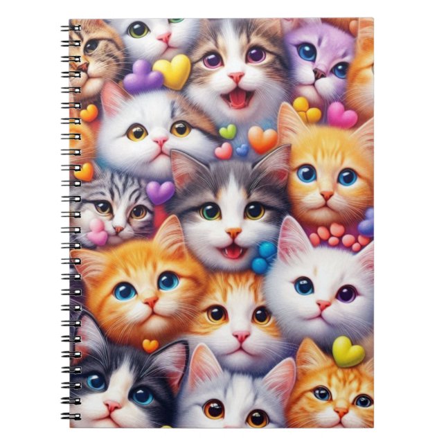Cute Cat Faces Spiral Notebook (Front)