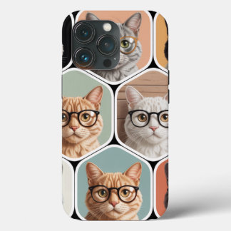 Cute Cat Faces with Glasses iPhone 13 Pro Case