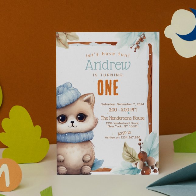 Cute Cat Fall Winter Custom Birthday Party Invitation (Creator Uploaded)