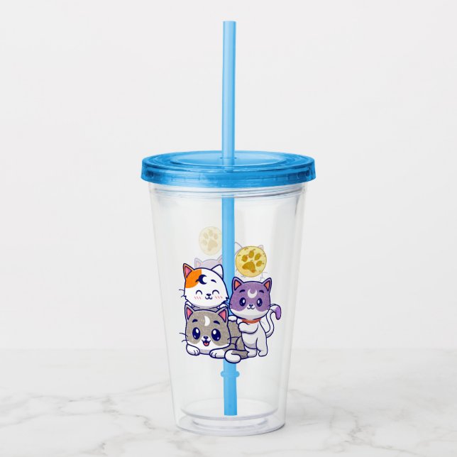 Cute Cat Family Acrylic Tumbler (Front)