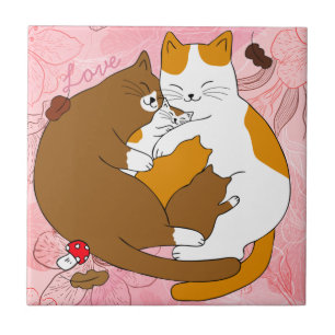 Cute Cat Family Ceramic Tile