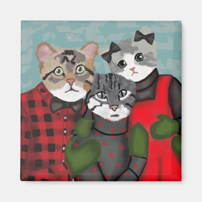 Cute Cat Family Christmas Magnet (Front)