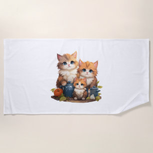 Cute cat family cooking beach towel