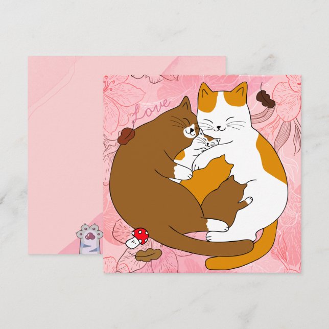 Cute Cat Family Holiday Card (Front/Back)