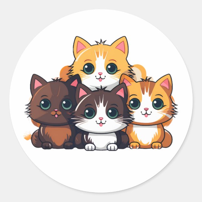 Cute Cat Family Sticker – Kawaii Animal Art for Jo (Front)