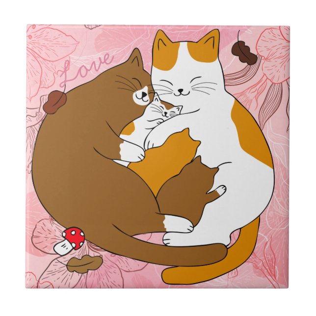 Cute Cat Family  Tile (Front)