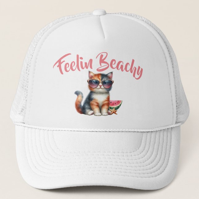 Cute Cat Feelin Beachy Trucker Hat (Front)