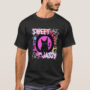 Cute Cat Feline 90s Nostalgia Rainbow Leopard Prin T-Shirt