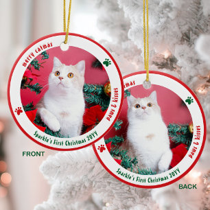 Cute Cat First Christmas Custom Pet Photo Ceramic Ornament