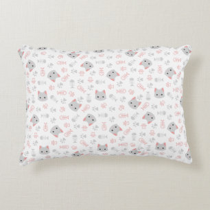 Cute Cat & Fish Bones Accent Pillow