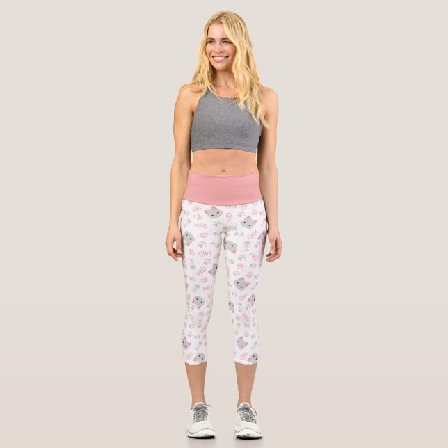 Cute Cat & Fish Bones Capri Leggings (Front)