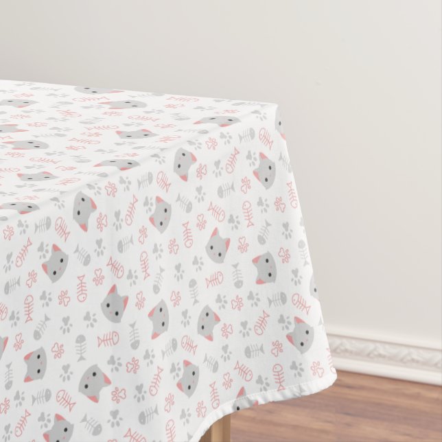 Cute Cat & Fish Bones Tablecloth (In Situ)