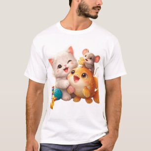 Cute Cat Fish Mouse Friends Kawaii Art T-Shirt