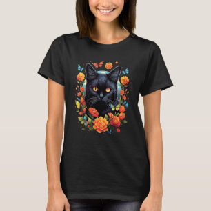 Cute Cat Floral Butterflies Aesthetic Girls Women T-Shirt