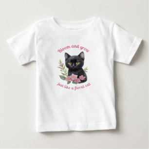 Cute Cat Floral Design Bloom and Grow Baby T-Shirt