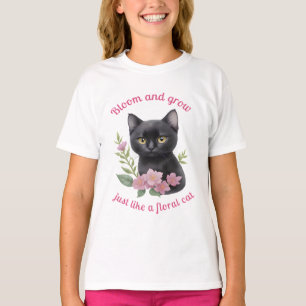 Cute Cat Floral Design Bloom and Grow T-Shirt