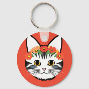 🐱 Cute Cat Floral Vibrant Charm Gift 🌸 Keychain