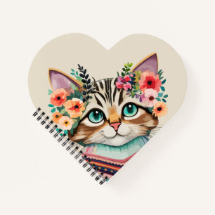 Cute Cat Floral Watercolor Notebook