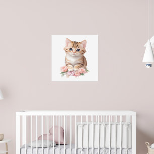 Cute Cat Floral Whimsical Feline Blossoms  Poster