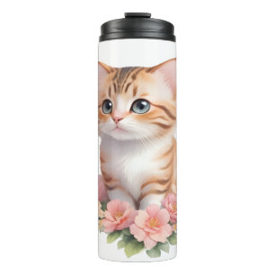 Cute Cat Floral Whimsical Feline  Thermal Tumbler