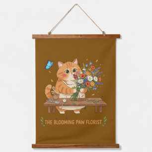 Cute Cat Florist   The Blooming Paw Whimsical  Hanging Tapestry