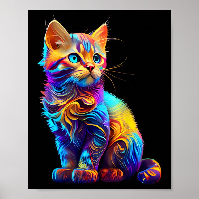 Cute Cat For Kitten Lovers Colourful Art Kitty Ado Poster (Front)