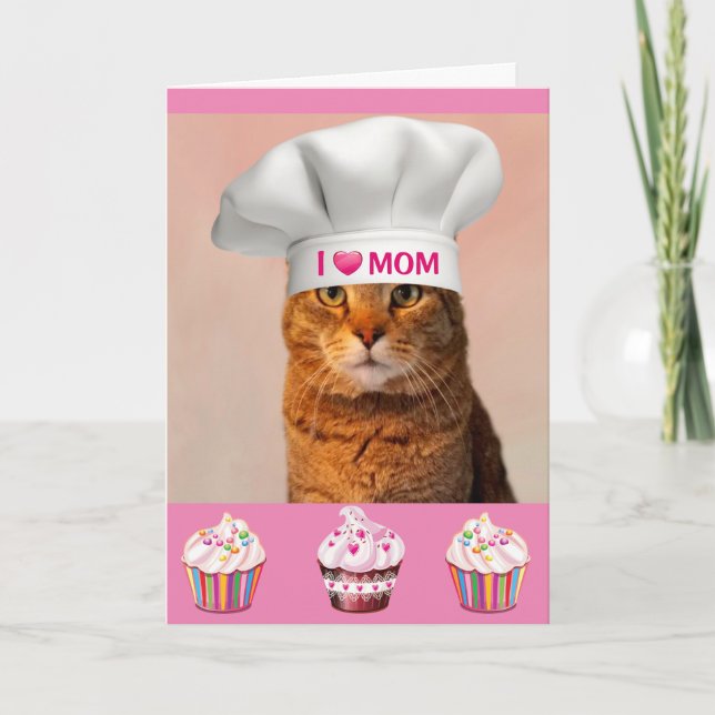 Cute Cat "For Mom" Birthday Card (Front)