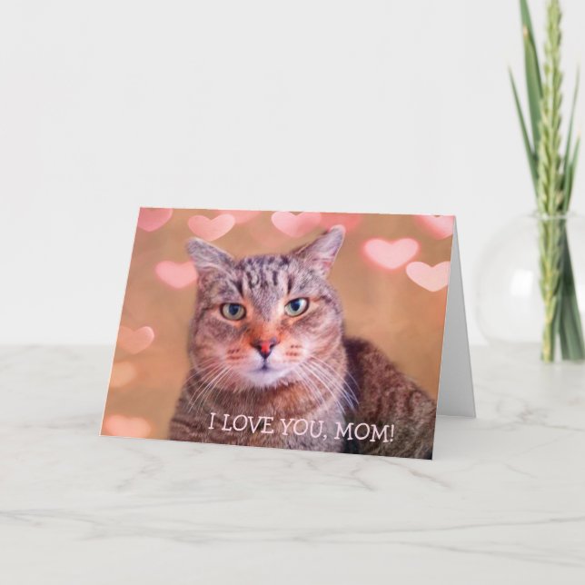 Cute Cat "For Mom" Valentine's Day Holiday Card (Front)