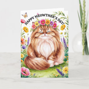 Cute Cat for Pet Mom on Mother's Day with Flowers Holiday Card